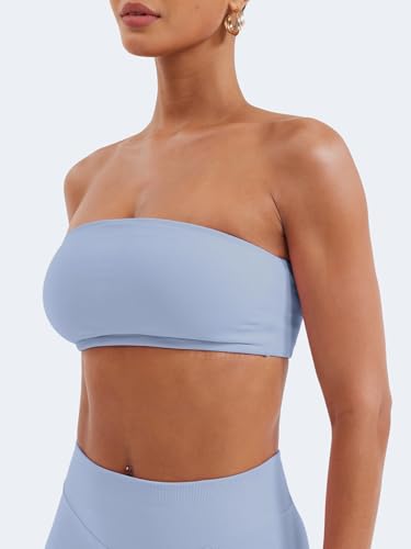Image of YEOREO Strapless Bandeau Sports Bra for Workout Seamless Tube Top Gym Padded Wireless Bra