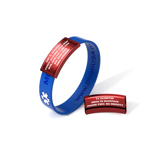 Divoti Ultra-Sleek Custom Engraved 13-Mm Wide Silicone Sport Medical Id Wristband For Athletes – Color Plated Red/Blue- Medium #TOP10