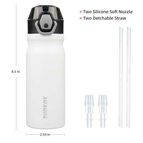 Image of BJPKPK 18 oz Water Bottle with Straw & Handle, Insulated Stainless Flask | Leak Proof Locking Lid, Thermal, Double Wall Vacuum, Keeps Hot /Cold, BPA Free, Dishwasher Safe, Travel & Sports, White