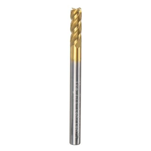 Image of uxcell Carbide Square End Mill, 1 /8 inch Diameter TiSiN Coated 4 Flutes Milling Bit Cutter, for Hardened Steel Stainless Steel Cast Iron, 1 /8 inch Shank 3 /8 inch Cut Length 1-1 /2 inch Long HRC55