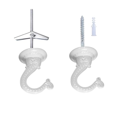 Image of Large Swag Ceiling Hooks Heavy Duty Swag Hook 3 Sets with Hardware for Hanging Plants Ceiling Installation Cavity Wall Fixing (3, White)