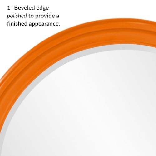Image of Howard Elliott Collection George Round Glossy Orange Wall Mirror, Bevelled Vintage Hanging Wood Framed Vanity Mirrors for Home Decor, Living Room, Bathroom, Bedroom, or Hallway, 36 Inch Round