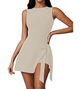 Dokuritu Tennis Dresses for Women Sleeveless Crew Neck Knot Romper Built in Shorts U-Shaped Back ...