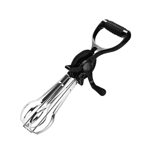 Fox Run Stainless Steel Manual Hand Mixer, Black Retro Style Egg Beater, 13' x 4'