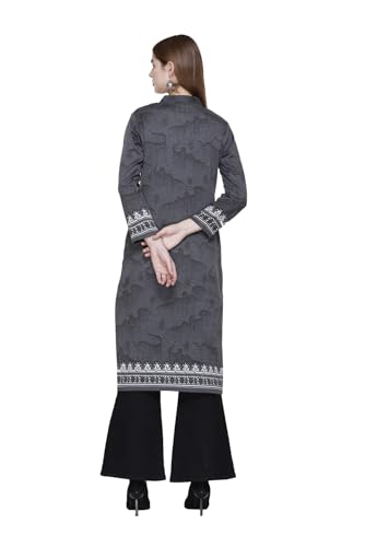 Image of REBECCA Women's Winter Woolen Kurti Jacquard Straight Fit Ethnic Wear with 2 Side Pockets