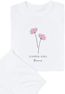 Personalised Flower Girl Wedding Pyjamas Wedding Gift Bride to be Girls Pjs Pink Floral design White Pjs