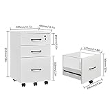 Panana Wooden 3 Drawers Filing Cabinets, Mobile File Cabinet Under Desk Drawers on Casters Rolling Office Cabinet for Home Office Furniture (White) - Image 3