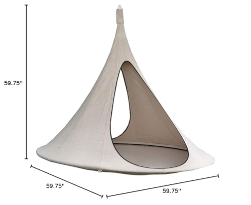 Image of Vivere Cacoon Hanging Songo Chair- Indoor /Outdoor Olefin Canvas- 440 lb Capacity (Sand)