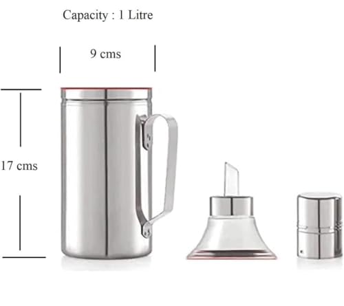 Image of Stainless Steel Oil Dispenser with Nozzle 1 Litre (1000 ml) Pack of 2