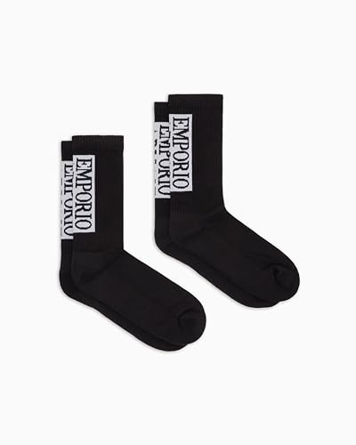 Emporio Armani Basic Sponge 2-Pack Socks Short Lot de 2 Chaussettes, Noir, Taille Unique Homme