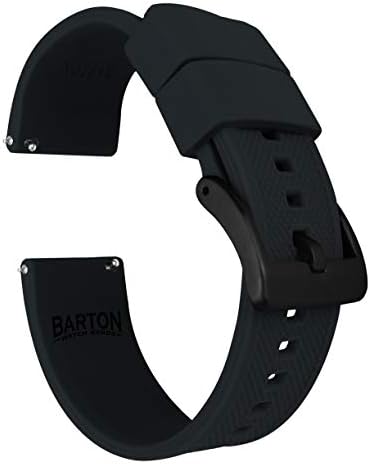 BARTON WATCH BANDS Elite Silicone Watch Bands - Black Buckle Quick Release, Black & Black PVD Buckle, 22mm