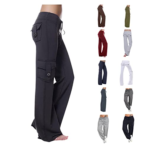 Yoga Pants with Pockets for Women Bootcut High Waist Workout Bootleg Pants Tummy Control Cargo Wide Leg Flare Pants