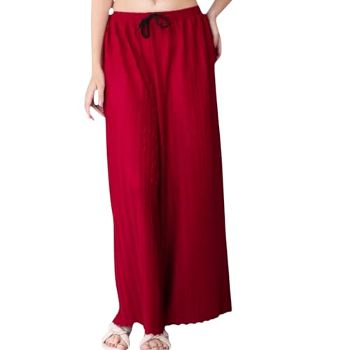 Image of Women Solid Wide Leg Palazzo Pants | Elastic Waist Drawstring Lounge Palazzo Trousers | Casual Comfortable Palazzo for Women & Girls