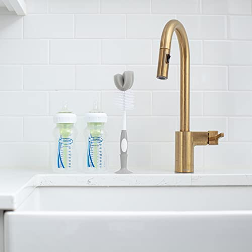 Dr. Brown's Reusable Sponge Baby Bottle Cleaning Brush Set with Suction Cup Stand, Scrubber and Nipple Cleaner, Gray, 3 Pack