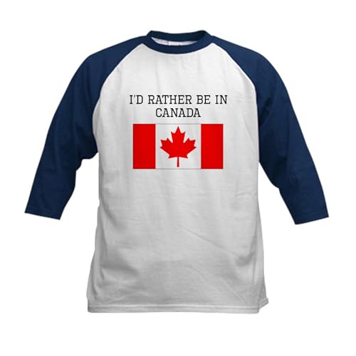 CafePress Id Rather Be in Canada Baseball Jersey Kids Cotton Baseball Jersey, 3/4 Raglan Sleeve Shirt Navy/White