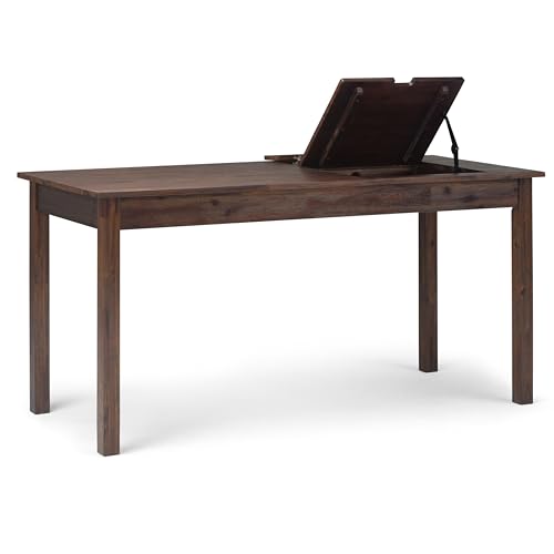 SIMPLIHOME Monroe Desk - 60-Inch Wide Solid Acacia Wood Writing Desk in Distressed Charcoal Brown, Rustic Contemporary Home Office Computer Table with Storage and Built-In USB and Power Outlet