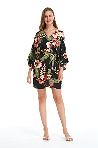 Image of Family Matching Hawaiian Clothes, Black Rafelsia | Lightweight 100% rayon • Family matching outfits • Beach vacations • Luaus • Cruises • Family photos