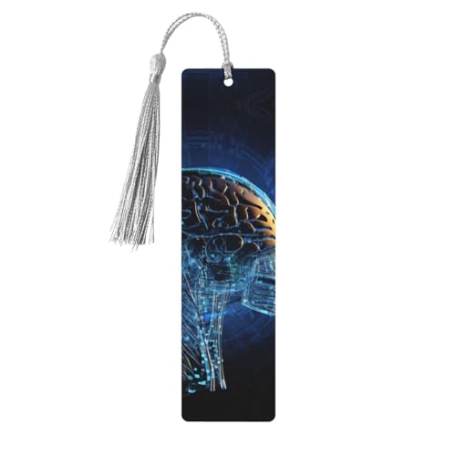 タッセル付き人工知能脳ブックマーク、木製しおり 女性用 男性用 ハンドメイドブックマーク 読書ページマーカー 木製タグ オーナメント 誕生日教師ギフト