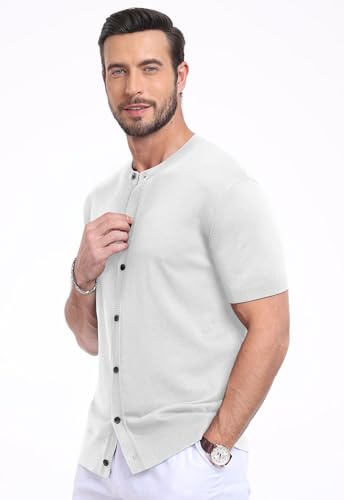 YTD Men's Knit Casual Button Down Shirts Short Sleeve Textured Summer Beach Shirts3