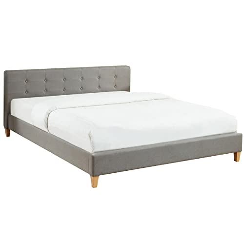 HOMIFAB Lit Adulte avec tête de lit capitonnée en Tissu Gris Clair - sommier à Lattes 160x200cm - Collection Milo Cover