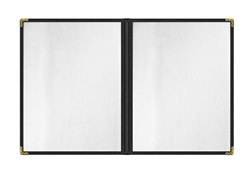 25 pack goodsmart cafe style restaurant menu cover side-loading double stitched edge menu sleeve crystal clear vinyl menu holder with gold decorative corners black 2 pages  4 views - 853939 x 113939