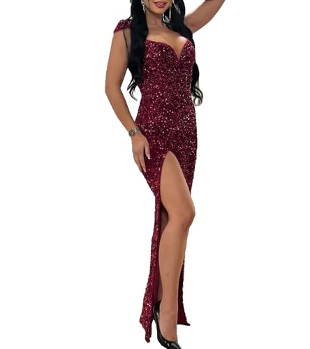Image of Jigfar Women's Sexy Elegant Rhinestone Embellished Velvet Party Club Night Bodycon Formal Evening Maxi Dress