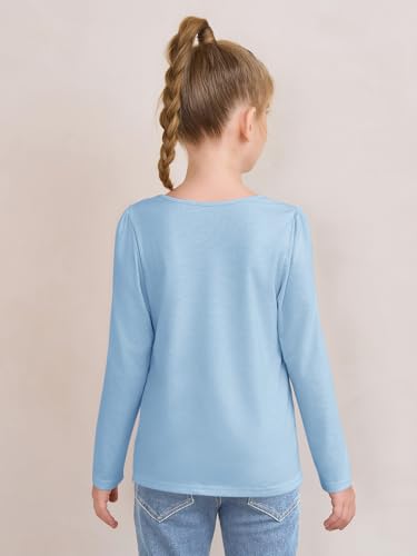Haloumoning Girls Pleated Front Long Sleeve Shirts Kids Puffed Soft Cute Casual Crewneck T Shirts Tops 5-14 Years4
