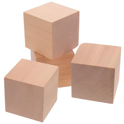 PRETYZOOM Cubos de Madera Naturales sin Terminar 4 Unidades Superficie Lisa Seguras para Manualidades Infantiles y Bricolaje en Hogar