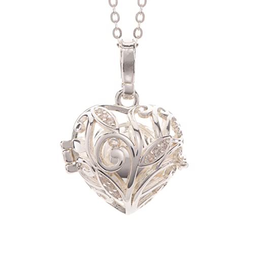Angelo chiamante 'Angel Caller' in argento 925 45cm con ciondolo e palla di suono in | Gioielli individuali da donna fatti di ciondolo a forma di cuore, collana di angelo custode e palla di colore.