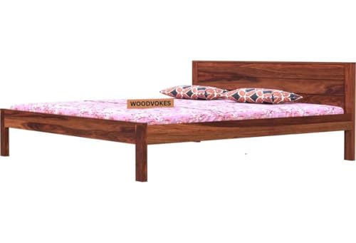 Image of Sheesham Wood Bed Without Storage Solid Wooden Cot Bed Elegant and Functional Bedroom Living Room Home (Honey Finish, Queen)