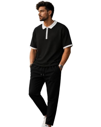 Image of AUSK Men's Polo T-Shirt & Track Pant Co-Ord Set | Cotton Blend Regular Fit Half Sleeve Polo Neck Tshirt with Elastic Waist Track Pant | Casual Lounge, Travel & Weekend Wear Outfit Set for Men