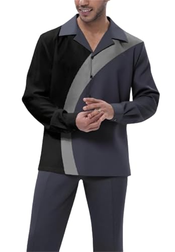 Men's Leisure Suits 2 Piece Big and Tall Pants Suit Wedding Matching Shirts Set Retro Attire Outfits S-5XL