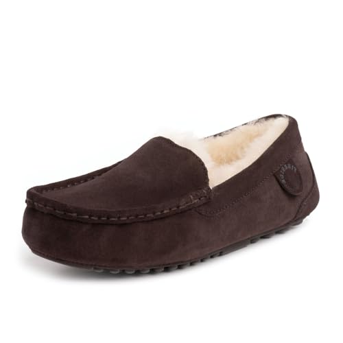 Dearfoams Womens Fireside Mel Genuine Shearling Indoor/Outdoor Moccasin With Wide
