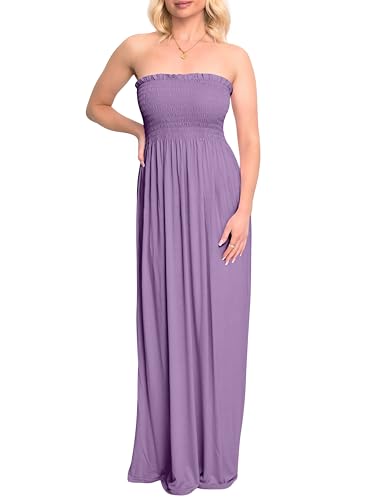 Love My Fashions® Nuevo Vestido Maxi de Mujer de Verano elástico sin Tirantes Fruncido con Volantes y Volantes