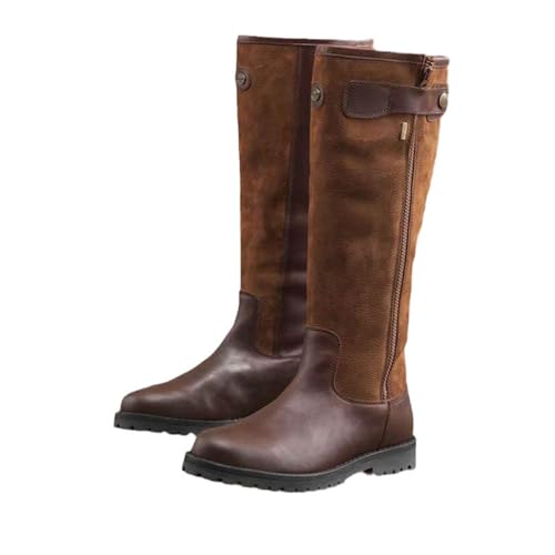 Santimon Men's Tall Riding Boots Knee-High Side-Zip Equestrian Motorcycle Boots Adjustable Strap Lug Sole Shoes Brown 11 US