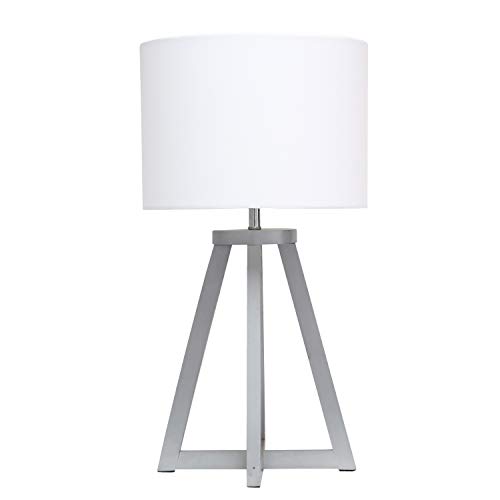 Image of Simple Designs LT1069-GYW Interlocked Triangular Wood Fabric Shade Table Lamp, Gray/White