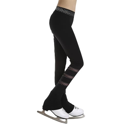 Freebily Pantaloni da Pattinaggio Artistico Bambina Strass Leggings Sportivi da Allenamento Pantaloni da Pattinaggio su Ghiaccio Collant Skating Leggings Aderenti Activewear Nero 11-12 Anni
