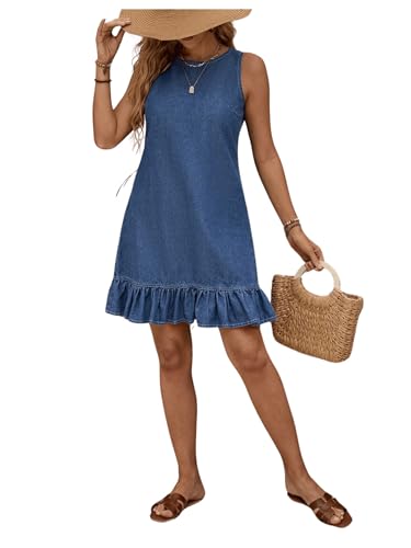SOLY HUX Women's Denim Dress Sleeveless Button Back Ruffle Short Jean Dresses Cute Summer Tank Dress4