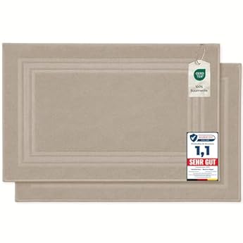 Foto di Komfortec - Set di 2 Tappetini da Bagno, Tappetini in Spugna per Doccia, Lavabili, Assorbenti e a Rapida Asciugatura – 600 g/m², 100% Cotone, 50x70 cm, Beige