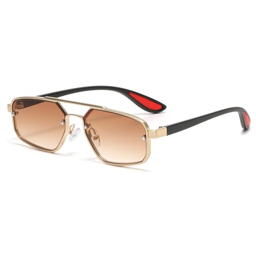 Retro Sunglasses Men Women Double Bridge Vintage Rectangular Metal Frame Sun Glasses