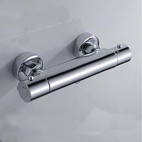AFUDER Mitigeur DoucheThermostatique Robinet de Douche de Salle de Bain Chromé Laiton G 1/2" Sortie d'eau Avec Raccords Robinet de Baignoire Cover