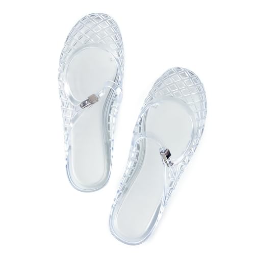 Image of MUSSHOE Women's Clear Jelly Sandals: Closed Toe Slingback Flats - Water-Friendly Summer Beach Shoes - Lightweight Easy-Clean Casual Sandals