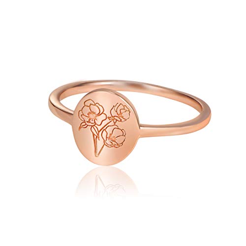 YeGieonr Handmade Flower Signet Ring -18K Gold Ring-Minimalistic Statement Ring with Botanical Engraved- Delicate Personalized Jewelry Gift for Women/Girls (Plant Ring-Rose Gold, 7)