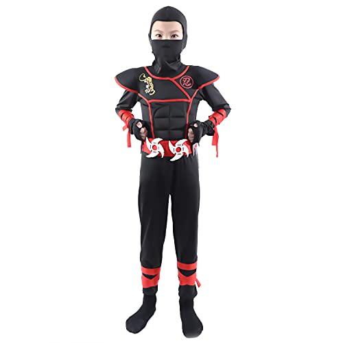 Sincere Party 9PCS Samurai Ninja costume pour les enfants unisexe, ninja dress up cosplay costume avec accessoires 9-11 ans