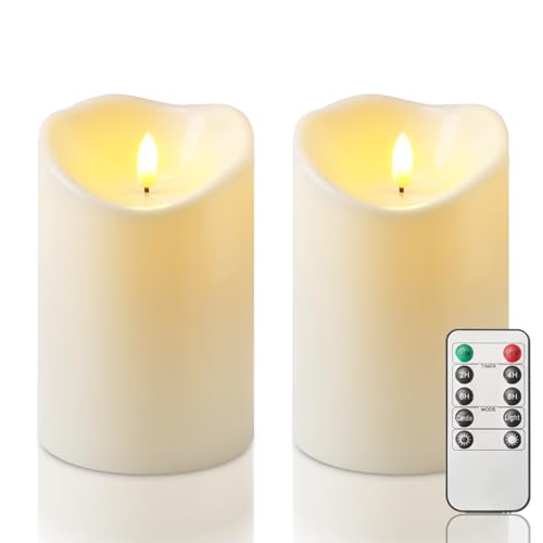 Image of Homemory 4 inchx6 inch Outdoor Waterproof Flameless Candles with Timers and Remote Control, Battery Operated Candles, LED Plastic Candles, Ivory White, Set of 2