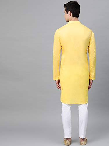 Image of See Designs Yellow Cotton Regular Fit Embroidered Kurta
