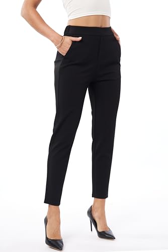 heipeiwa Women's Dress Pants High Waist Pull on Pants Comfort Stretch Work Slacks Crop Trouser2