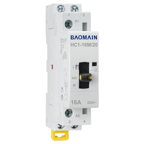 Image of BAOMAIN 16A 2 Pole 2NO Manual Household AC Contactor, 220-240V 50/60Hz Modular Contactor with Manual/Auto Control Switch, 35mm DIN Rail Mount, 18mm Wide, CE, HC1-16M/20