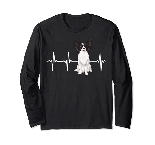 Papillon Heartbeat Dog Lover Long Sleeve T-Shirt, Black