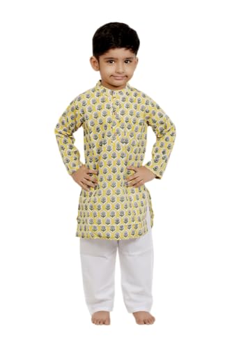 Image of Baby Boys Ethnic Wear | Handloom Cotton Kurta Pajama Set for Festivals | Comfortable & Stylish Traditional Kids Kurta Pyjama Set